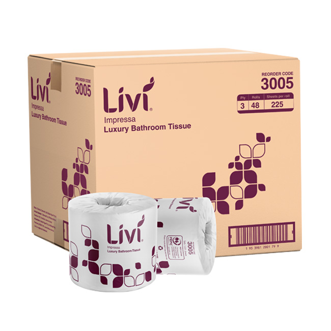 Livi Impressa Bathroom Tissue Single Wrapped Rolls 3 Ply 225 Sheets 48 ...