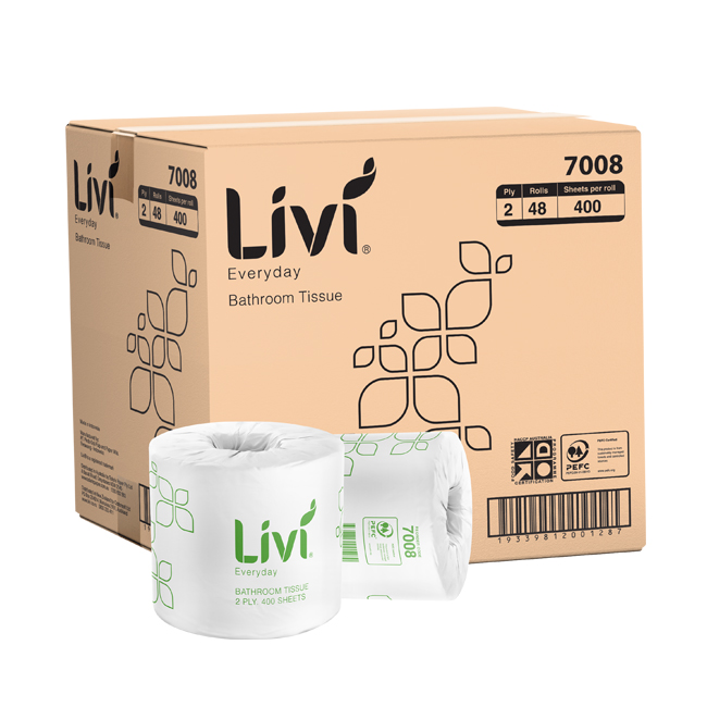 Livi Everyday Bathroom Tissue Single Wrapped Rolls 2 Ply 400 Sheets 48 ...